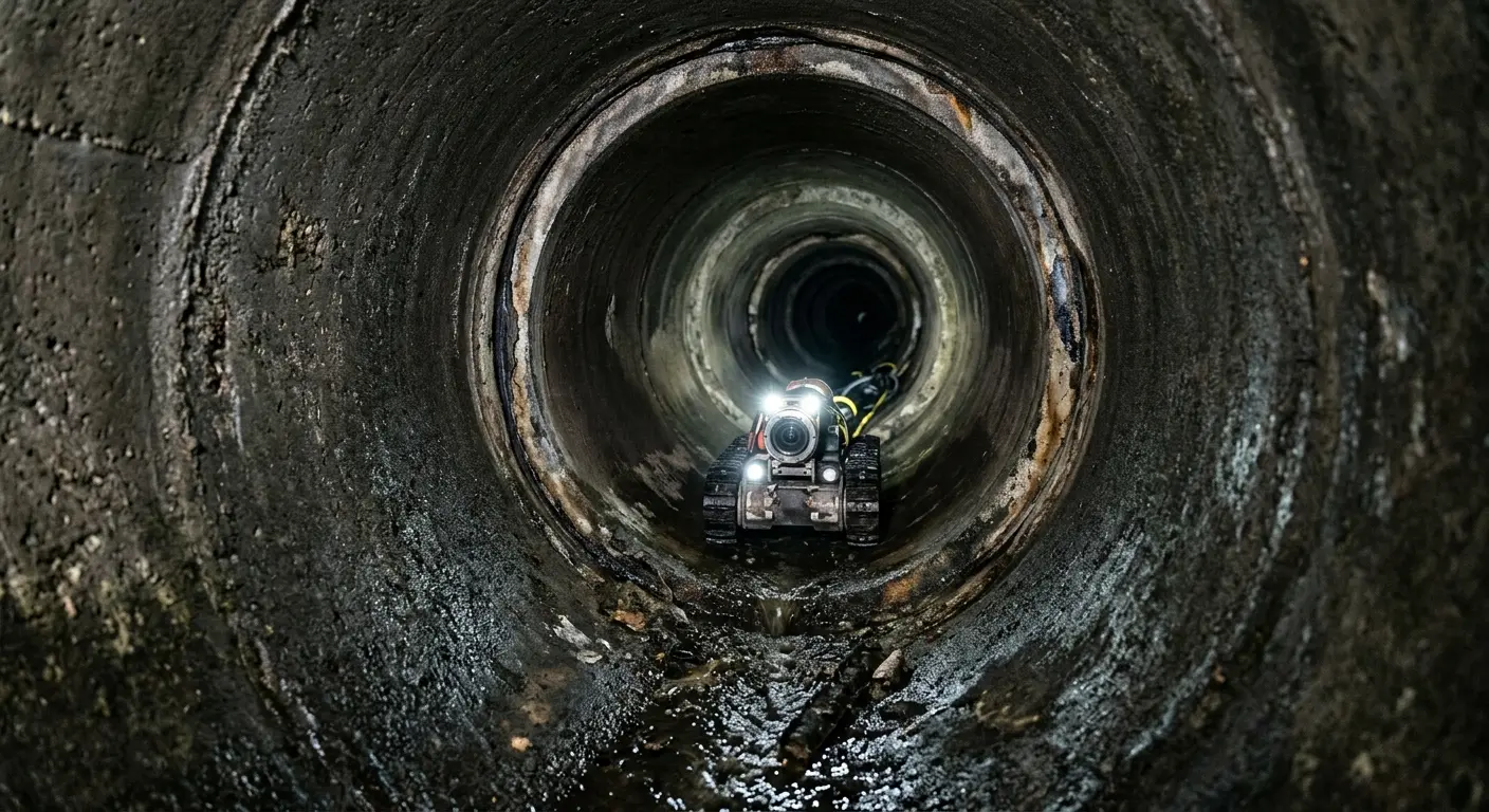 Robotic sewer camera inspecting pipe interior for Sewer Line Repair in Plainville